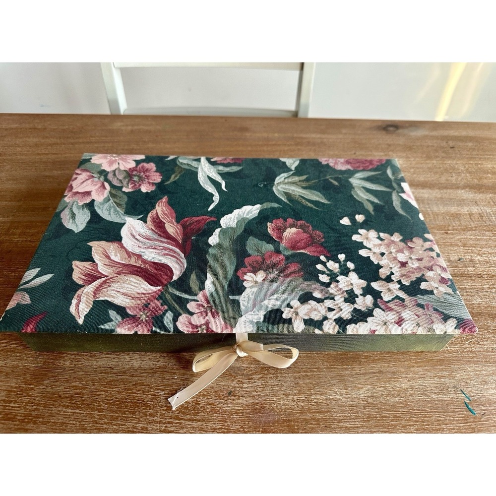 VINTAGE‎ FLORAL FABRIC COVERED JEWELRY BOX CIRCA 1980s-1990s 14" - Picture 3 of 6
